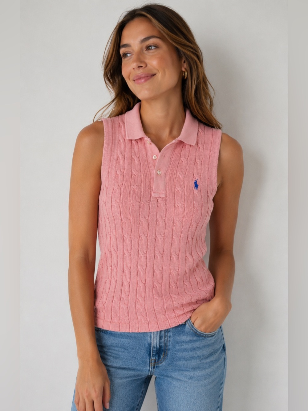 Polo Ralph Lauren Pink Cable Knit Polo Vest Tagged M | XS-S fit 15.5x20.5